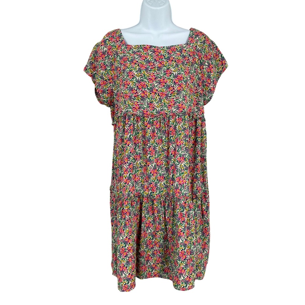 Natural Life Dress Women M Pink Floral Tiered Babydoll Boho Cottagecore Breezy‎